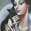 Black Cat Art Deco Woman Diamond Paintings