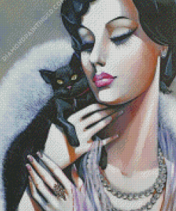 Black Cat Art Deco Woman Diamond Paintings