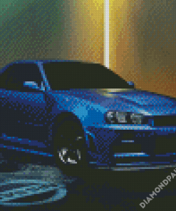 Blue Nissan Skyline GTR R34 Diamond Paintings