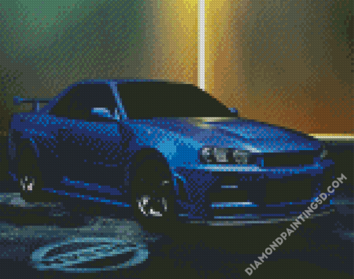 Blue Nissan Skyline GTR R34 Diamond Paintings