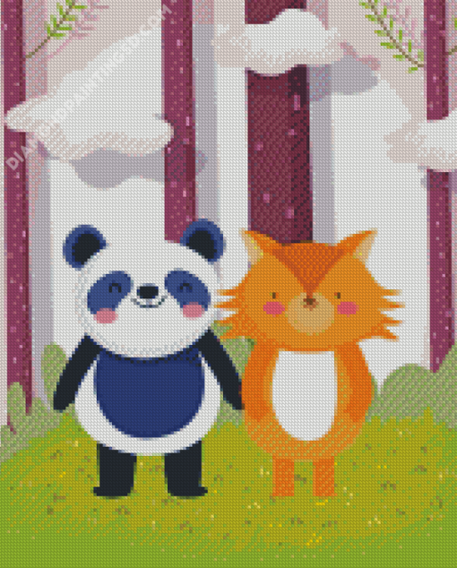 Cute Panda And Fox Art Diamond Paintings