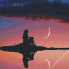 Girl And Crescent Moon Silhouette Diamond Paintings