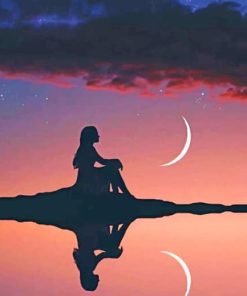 Girl And Crescent Moon Silhouette Diamond Paintings
