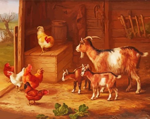 Goats And Chickens Diamond Paintings