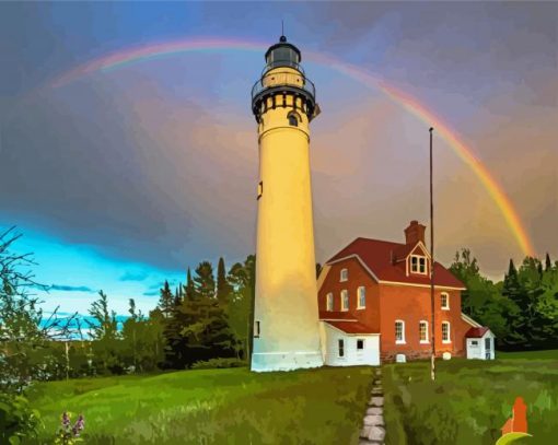 Lighthouse With Rainbow Diamond Paintings