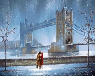 London Couple Under Rain Diamond Paintings