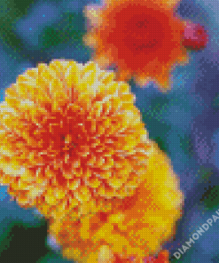 Orange Chrysanthemums Chinese Flowers Diamond Paintings