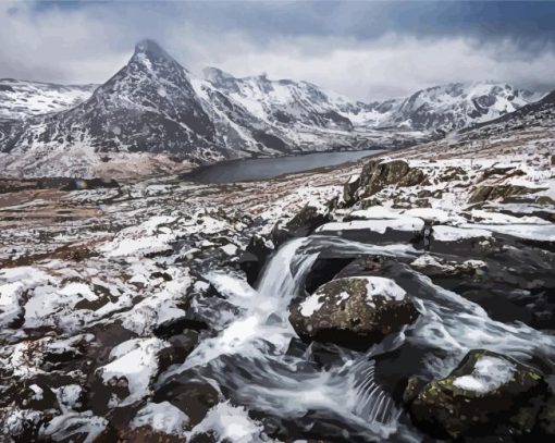 Snowy Mountain Stream Diamond Paintings