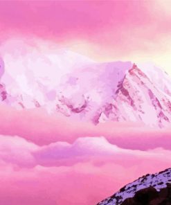 Snowy Mountains Pink Landscape Diamond Paintings