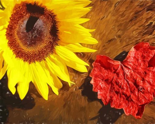 Sunflower And Leaf Heart Diamond Paintings