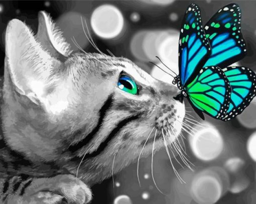 Butterfly On Cat Diamond Paintings