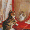 Cute Cat Looking At Mirror Diamond Paintings