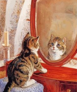 Cute Cat Looking At Mirror Diamond Paintings