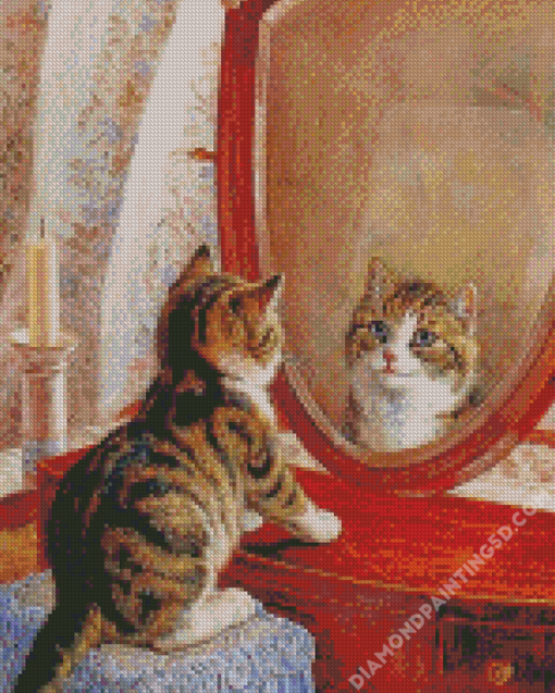 Cute Cat Looking At Mirror Diamond Paintings