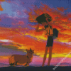 Girl With Dog Sunset Diamond Paintings