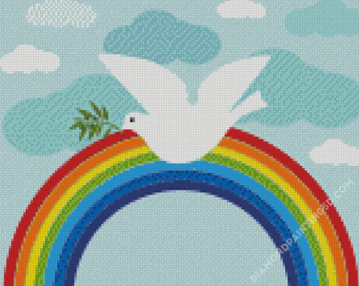Illustration Rainbow With Dove Diamond Paintings