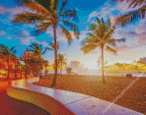 Lauderdale Beach At Sunset Diamond Paintings