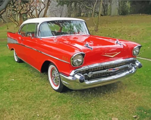 Red And White 57 Chevy Diamond Paintings