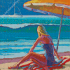 Woman Sitting On Beach At Summer Art Diamond Paintings