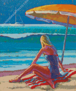 Woman Sitting On Beach At Summer Art Diamond Paintings