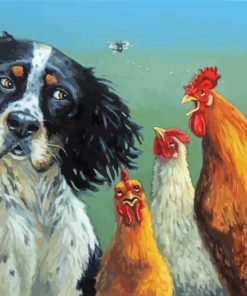 Aesthetic Dog With Chicken Diamond Paintings