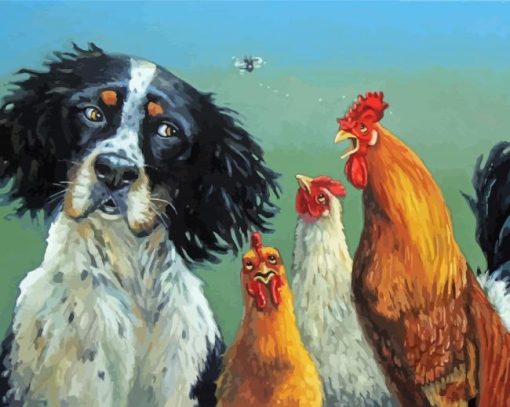 Aesthetic Dog With Chicken Diamond Paintings