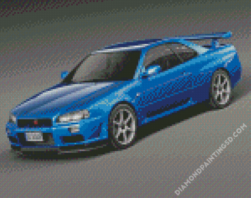 Blue Nissan Skyline R34 Car Diamond Paintings