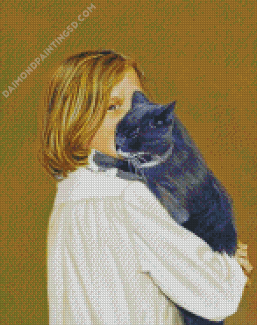 Girl With Black Cat Diamond Paintings