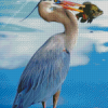 Great Blue Heron With Fish in Water Diamond Paintings