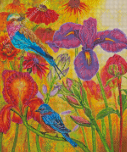 Lilac Breasted And Flowers Diamond Paintings