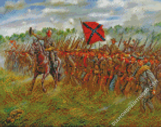 Soldiers With Confederate Flag Art Diamond Paintings