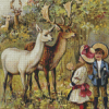 Two Young Children Feeding The Deer In a Park English School Diamond Paintings