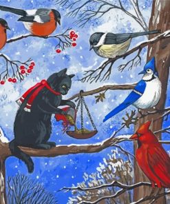 Birds And Blue Jay In Winter Diamond Paintings