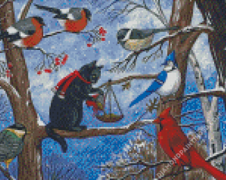 Birds And Blue Jay In Winter Diamond Paintings