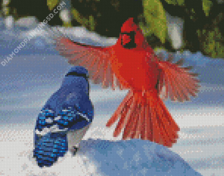 Cardinal And Blue Jay Birds Diamond Painting 