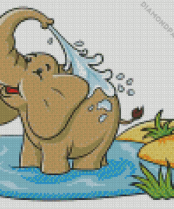 Cartoon Elephant Bathing Diamond Paintings