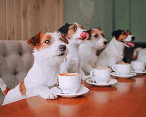 Dogs And Coffee Diamond Paintings