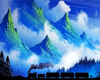 Forest Train Silhouette Diamond Paintings