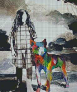 Girl With Rainbow Dog Art Diamond Paintings