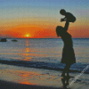 Mother And Son On Beach Sunset Diamond Paintings