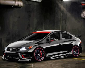 Red And Black Civic Car Diamond Paintings