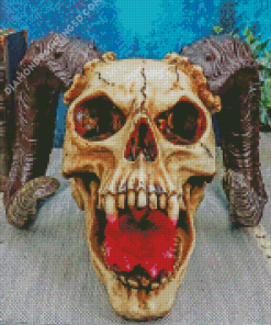 Skull With Pink Tongue Diamond Paintings