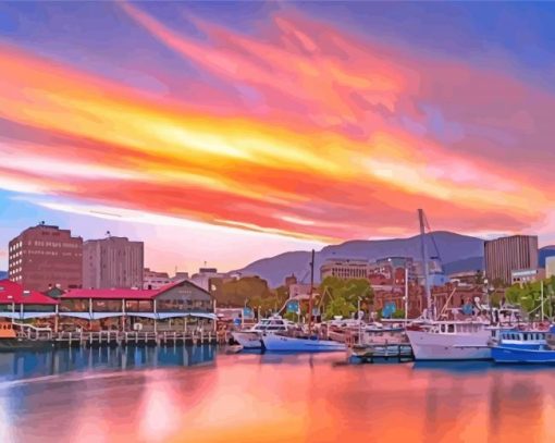 Sunset In Tasmania Harbor Diamond Paintings