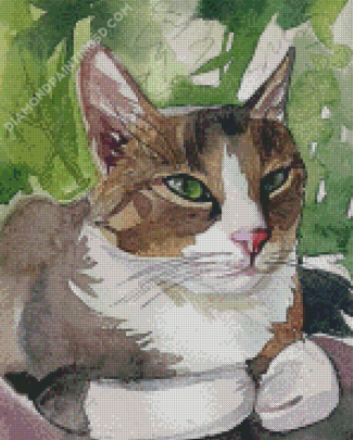 Abstract White Brown Cat Diamond Paintings