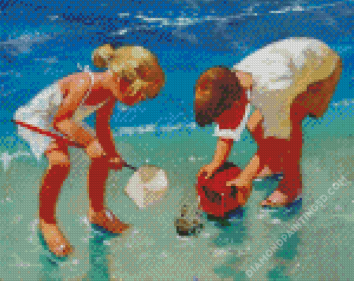 Children On Beach Art Diamond Paintings
