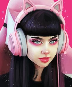 Cool Gamer Girl With Black Hair Diamond Paintings