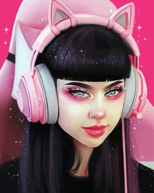 Cool Gamer Girl With Black Hair Diamond Paintings