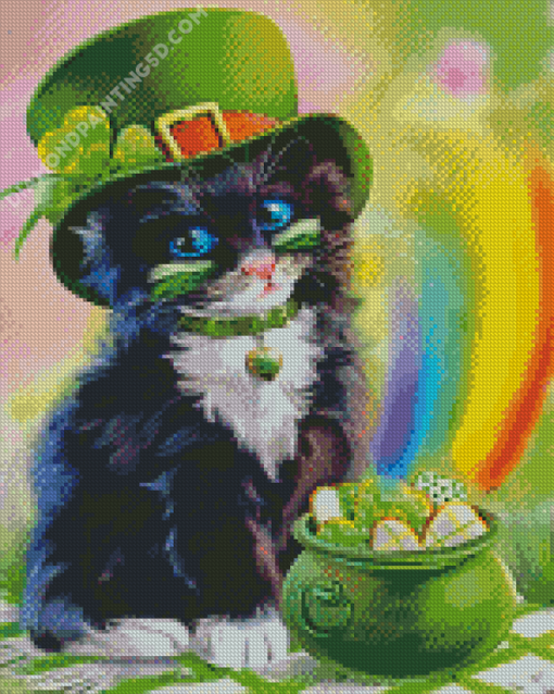 Cute St Patrick Kitten Diamond Paintings