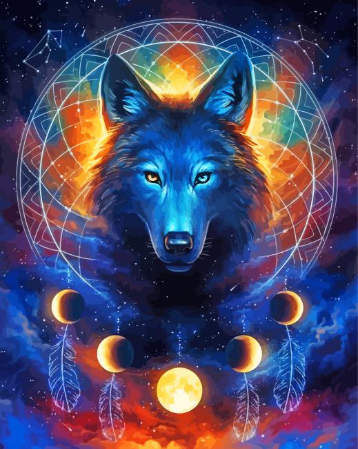 Galaxy Wolf In Dream Catcher Diamond Painting 