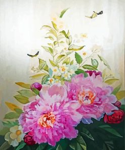 Pink Peonies And Butterflies Diamond Paintings